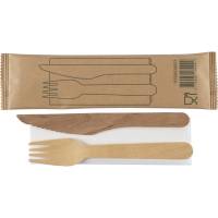 Bestiksæt, ABENA Gastro, 16cm, brun, birketræ/nyfiber, med kniv, gaffel og serviet