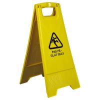 Advarselsskilt, 62x29,5cm, gul, plast, 2-sidet, med tekst "Pas på - Glat gulv"