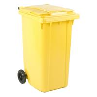 Affaldscontainer, gul, plast, 240 l, UV-resistent, til tungt affald og udendørs *Denne vare tages ikke retur*