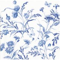 Frokostserviet, 3-lags, 1/4 fold, 33x33cm, blå, nyfiber, Blue Flowers