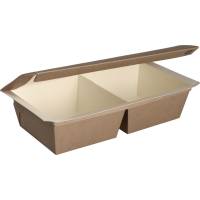 Take away boks, Natural Ware NeverLeak, 23,8x11,5x5,3cm, brun, kraft, 2-rums, 550/550 ml *Denne vare tages ikke retur*