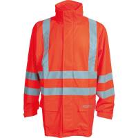 Sikkerhedsregnjakke, ELKA, L, 89cm, orange, PU/polyester, lang *Denne vare tages ikke retur*