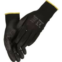 Fingerdyppet PU handske, ODIN Work, 6, sort, PA/polyester, ribkant