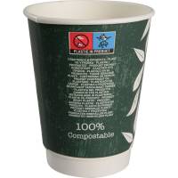 Kaffebæger Green Leaves, ABENA Gastro, 11,2cm, Ø9cm, 36 cl, 40 cl, grøn, CPLA/pap, 12 oz, double wall