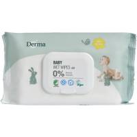 Baby vådserviet, Derma Baby 0-2 år, 20,5x15,5cm, hvid, 64 stk. uden farve, parfume, med plastlåg, engangs