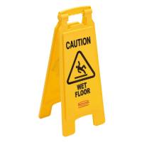 Advarselsskilt, Rubbermaid, gul, PP, 2-sidet, med tekst "Caution - Wet floor"