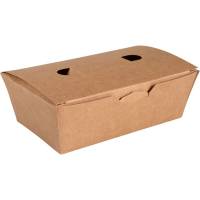 Takeaway boks, 14,5x8x5,3cm, 620 ml, brun, pap, med låg, konisk nr. 2