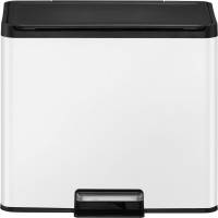 Pedalspand, EKO Essential, hvid, rustfrit st&aring;l, 2-rums, 2x15 l, plast inderspande, soft close, fingeraftryksfri