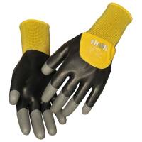 Halvdyppet latexhandske, THOR Flex Dry, 7, sort, latex/nitril/polyester, med gul ribkant