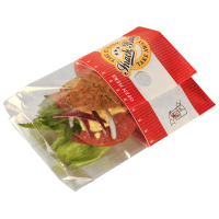 Snack bag, 21,5x13x7,5cm, rød, papir/PE/PET, sidefalset, med afriv