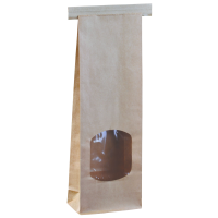 Klodsbundspose, Detpak, 4,7x8,8x26cm, 1 l, brun, OPP/papir, uden hank, med sidefals, med klodsbund, med genluk mekanisme, med rude