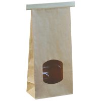 Klodsbundspose, Detpak, 7,2x11,5x24,6cm, 2 l, brun, OPP/papir, uden hank, med sidefals, med klodsbund, med genluk mekanisme, med rude