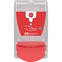 Dispenser, SCJ Professional, 1000 ml, klar, manuel, med rød knap,0,7 ml pr. dosering
