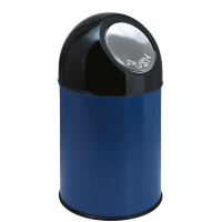 Affaldsspand, blå, metal/plast, 30 l, med sort push låg, inderspand i metal, brandsikker *Denne vare tages ikke retur*