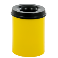 Brandhæmmende affaldsspand, gul, metal, 15 l, med sort låg, brandsikker *Denne vare tages ikke retur*