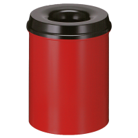 Brandhæmmende affaldsspand, rød, metal, 15 l, med sort låg, brandsikker *Denne vare tages ikke retur*
