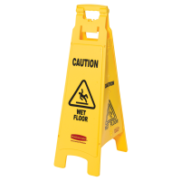 Advarselsskilt, Rubbermaid, gul, PP, 4-sidet, med tekst "Caution - Wet floor" *Denne vare tages ikke retur*