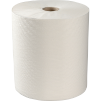 Håndklæderulle, ABENA Care-Ness Excellent Eco, 1-lags, 213m x 20,3cm , Ø19,5cm, hvid, 100% nyfiber