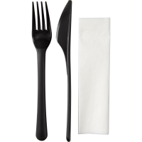 Flergangsbestiksæt, ABENA Gastro, 18,2cm, grå, PP, med kniv, gaffel og serviet