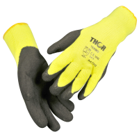 Halvdyppet latexhandske, THOR Thermo, 7, sort, latex/polyester, med gul ribkant *Denne vare tages ikke retur*