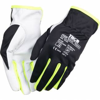 Gedeskindshandske, THOR Teknik Polyester, 7, sort, gedeskind/polyester, Hi-vis mellem fingrende