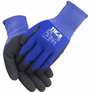 Fingerdyppet nitrilhandske, THOR Flex Thermo, 12, bl&aring;, vinterhandske