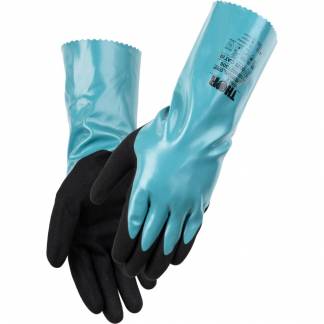 Nitrilhandske, THOR Chemical Grip, M, sort, nitril, sort p&aring; gr&oslash;n, pudderfri