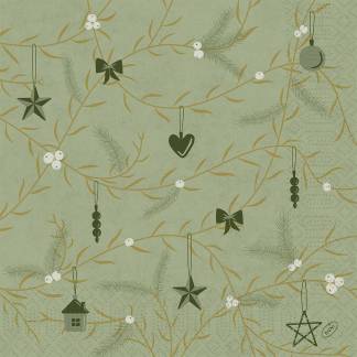 Middagsserviet, Duni, Noel Pistachio, 3-lags, 1/4 fold, 40x40cm, flerfarvet, nyfiber