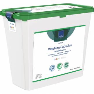T&oslash;jvaskekapsler, ABENA Puri-Line, kul&oslash;rt og hvidt, uden farve og parfume, 36stk
