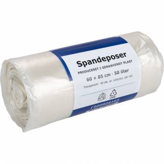 Spandepose, 50 l, klar, LDPE/genanvendt, 60x85cm, produceret i 100% genanvendt plast