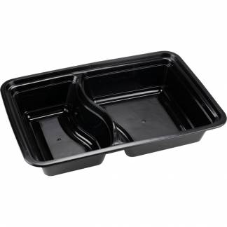 Takeaway bakke, ABENA Cater-Line, 22,2x15,2x4,4cm, 828 ml, sort, PP, 2-rums, 240/300ml. 280/400ml, fleregangs