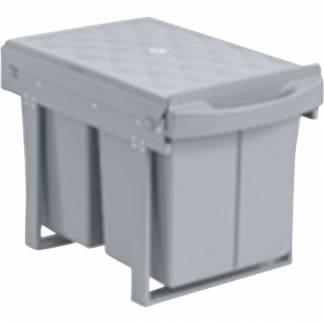 Affaldsspand, V-Part, grå, plast/stål, 2-rums, 2x8 l, med udtræksfunktion, til køkkenskab