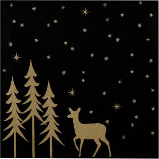 Middagsserviet, Golden Winter, 1/4 fold, 40x40cm, sort, airlaid