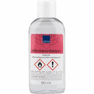 H&aring;nddesinfektion, ABENA, 80 ml, 85% alkohol, med glycerin, flaske med klapl&aring;g, flydende