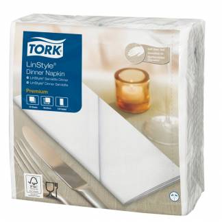 Middagsserviet, Tork Linstyle, 1/8 fold, 39x39cm, hvid, nonwoven