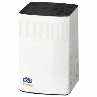 Dispenserserviet, Tork Premium N4, 2-lags, interfold, 21,3x33cm, sort, nyfiber *Denne vare tages ikke retur*