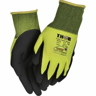 Fingerdyppet nitrilhandske, THOR Flex Touch Screen, 8, sort, nitril/polyester, med gul ribkant, touch screen