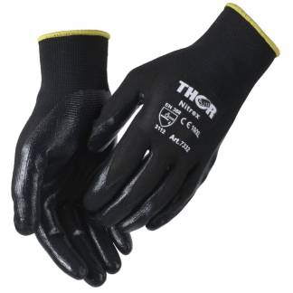 Fingerdyppet nitrilhandske, THOR Nitrex, 8, sort, nitril/polyester, ribkant