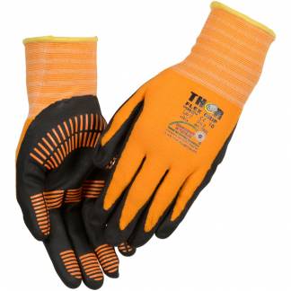 Fingerdyppet nitrilhandske, THOR Flex Grip, 8, sort, nitril/polyester, med gul ribkant