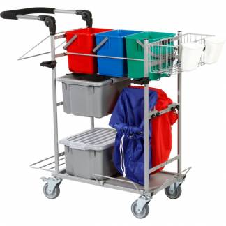 Rengøringsvogn, Tina Trolleys ERGO Slimline, 1000x440x1025mm, sølv, pulverlakeret stål, til fugtsystem, med tilbehør *Denne vare tages ikke retur*