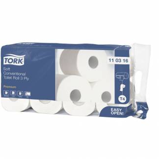 Toiletpapir, Tork T4, 3-lags, 29,5m x 9,4cm , Ø11,7cm, hvid, nyfiber