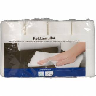 Køkkenrulle, Dansk papir industri, 2-lags, 14,4m x 22cm, hvid, blandingsfibre