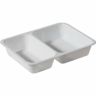 Plastbakke, 22,5x17,5x4,3cm, 1110 ml, hvid, CPET, 2-rums, 655/455 ml *Denne vare tages ikke retur*