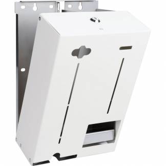 Dispenser, 9,5x21x30cm, hvid, metal, til påfyldning af bind og tamponer