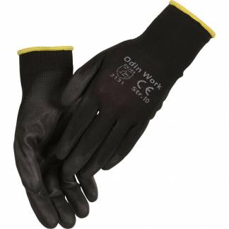 Fingerdyppet PU handske, ODIN Work, 7, sort, PA/polyester, ribkant