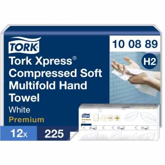 Håndklædeark, Tork Xpress H2 Premium, 2-lags, Z-fold, 24x21,2cm, 8 cm, hvid, nyfiber, komprimeret