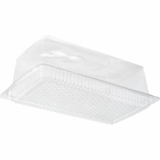 Plastbakke, 23x13,2x7cm, transparent, RPET, med hængslet låg
