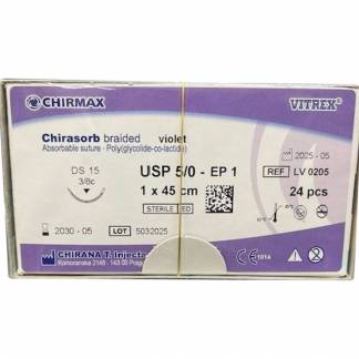 Sutur, Chirasorb, 45cm, violet, Polyglactin 910, USP 5/0, DS 15mm, resorberbar, violet, steril, engangs *Denne vare tages ikke retur*