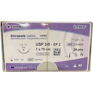 Sutur, Chirasorb, 75cm, violet, Polyglactin 910, USP 3/0, DS 19mm, resorberbar, violet, steril, engangs *Denne vare tages ikke retur*