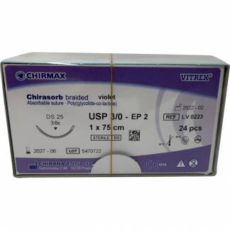 Sutur, Chirasorb, 75cm, violet, Polyglactin 910, USP 3/0, DS 25mm, resorberbar, violet, steril, engangs *Denne vare tages ikke retur*